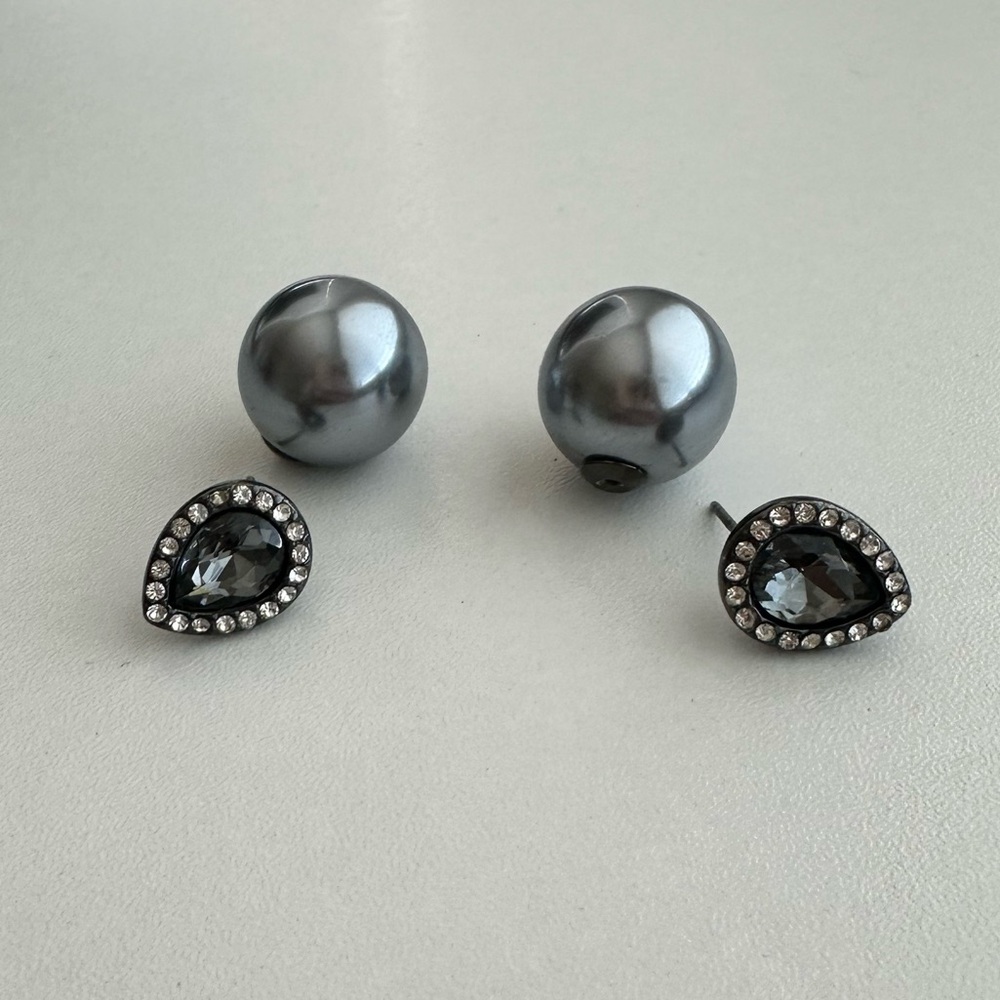 Silver and Black Pearl Stud Earrings